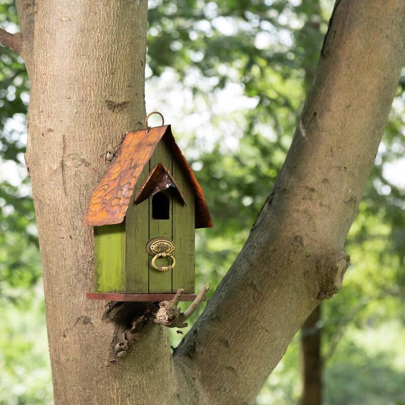 Glitzhome 11.75"H Wooden Hand Painted Distressed Birdhouse
