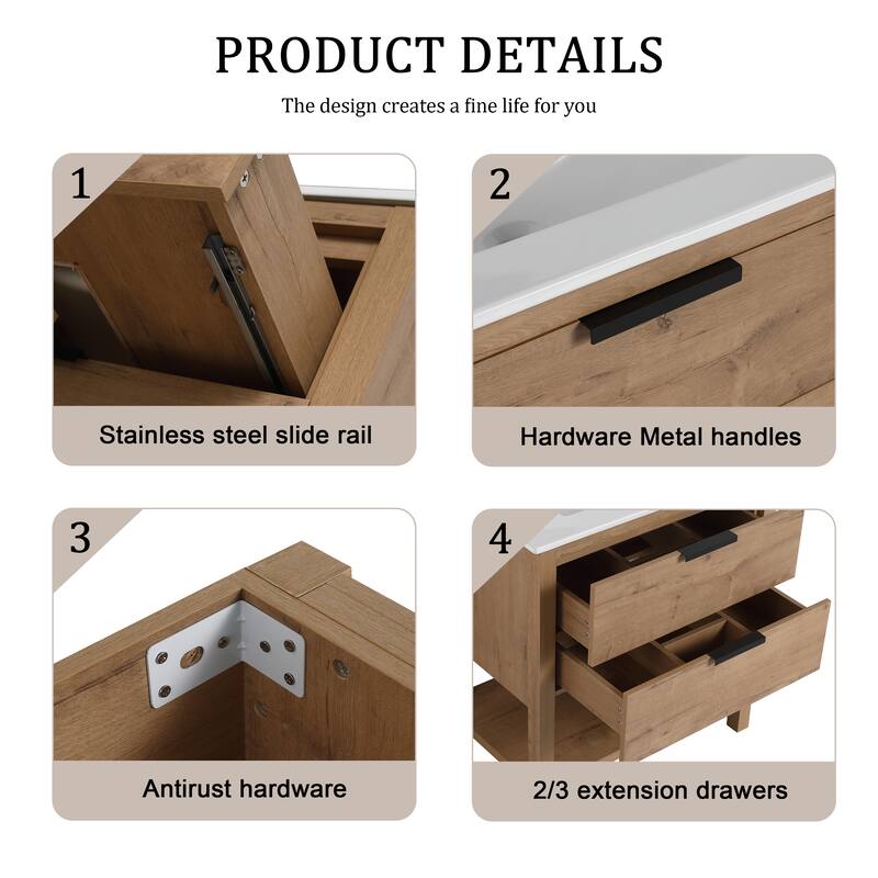Beingnext 30" Bathroom Vanity with Sink, Single Sink Freestanding Bathroom Vanity with 2 Soft Close Drawers and Open Shelf