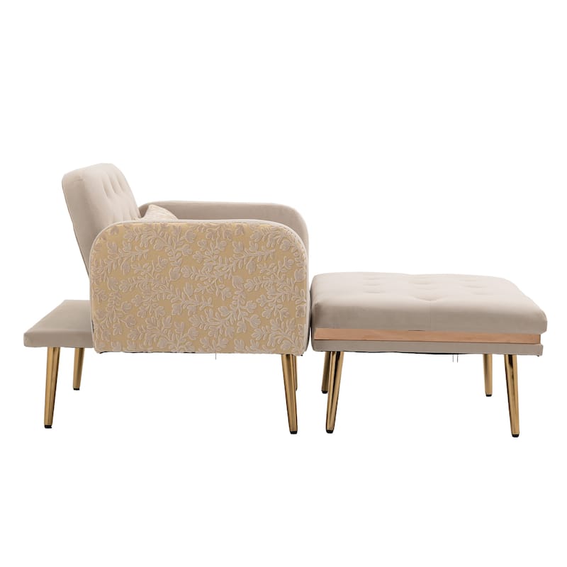 Velvet Upholstered Tufted Living Room Sleeper Chair With Ottoman