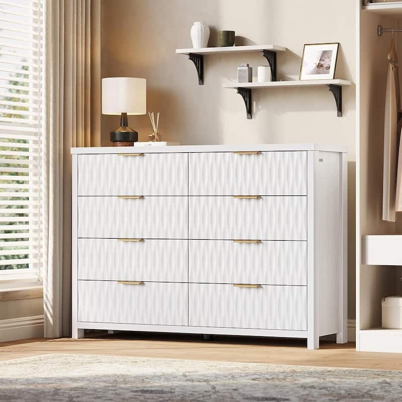 Fluted Bedroom Dresser Drawers TV Stand Drawer Organizer - White - 8-drawer
