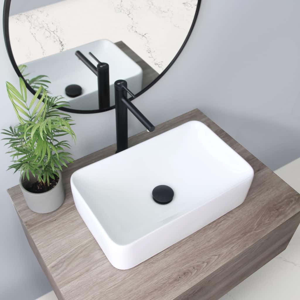 STYLISH Porcelain Rectangular 18-7/8-inches Vessel Ceramic Bathroom Sink - 19" x 11 1/2" x 5"