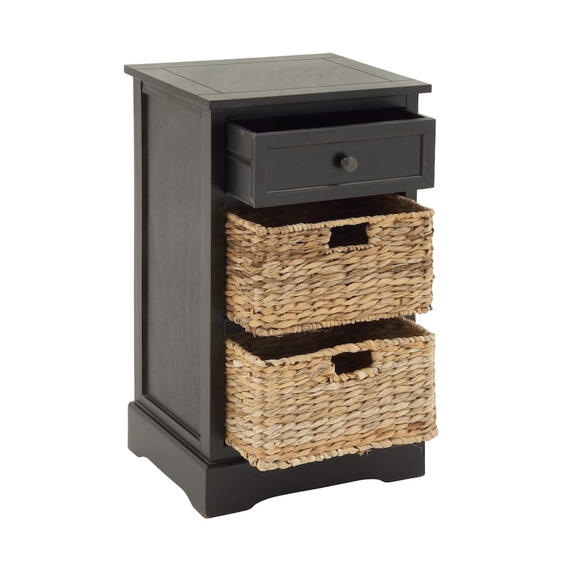 Wood Storage Unit with 2 Wicker Basket Drawers - Black, Brown, Teal, Cream - Roche River Decor