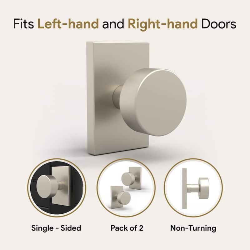 Mega Handles LAURA Dummy Round Door Knob with Slim Square Plate | Non-Turning, Reversible Handing | Easy to Install