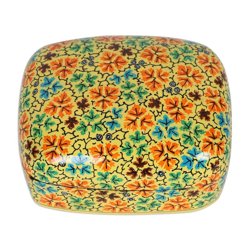 Novica Handmade Buttercup Foliage Papier Mache Decorative Box