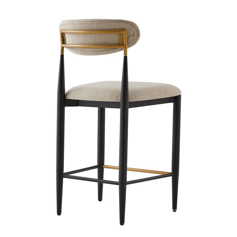 Christopher Knight Home - Livia Armless Bar Stool Set of 2 - Modern Fabric Upholstery with Sleek Black and Gold Metal Frame