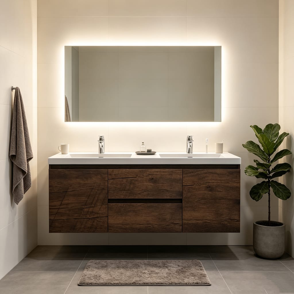 Patara Dark Walnut Floating Bathroom Vanity, 36" 48" 60"
