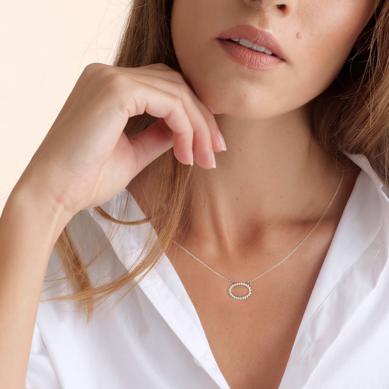 1/10ct Diamond Geometric Pendant Necklace in Silver for Women