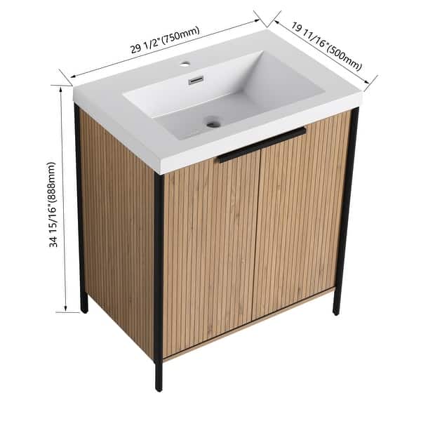 dimension image slide 3 of 5, BNK 24/30/36/48/60 inch Freestanding Resin Sink Bathroom Vanity with Soft Close Door and Adjustable Shelf