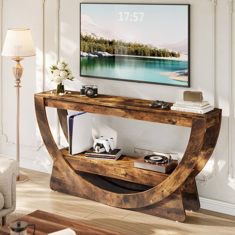 Farmhouse Media TV Console Table for Living Room, Bedroom