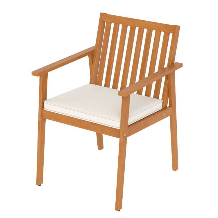 Natural Oak Acacia Wood Outdoor Dining Chairs Set of 2 with Cushions Set - 25" x 23" x 34" (L x W x H)