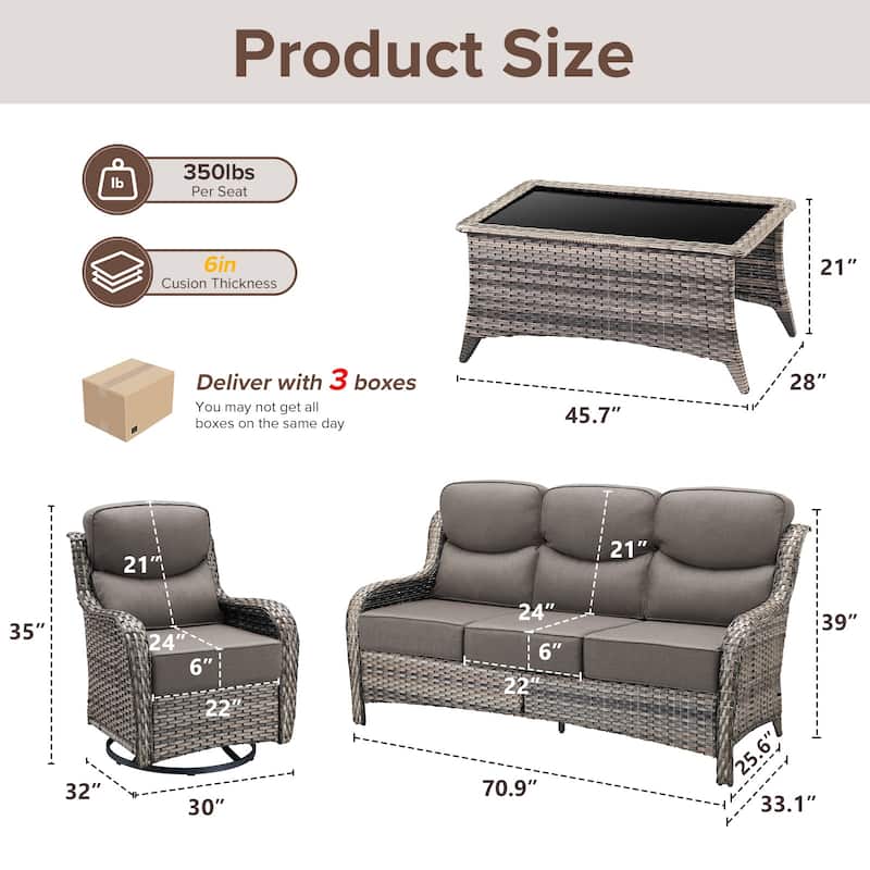 Gymojoy 4-Piece Patio Furniture Set with Swivel Glider Chairs, 6-Inch Ultra-Plush Cushions & Water-Resistant Olefin Fabric