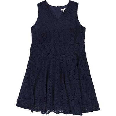 Charter Club Womens Sleeveless Knit Lace Fit & Flare Dress,, Blue, 2X