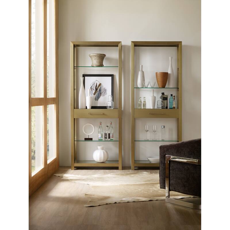 Hooker Furniture Curata 32" Wide Chic Modern Bookcase Shelving - Brushed Brass