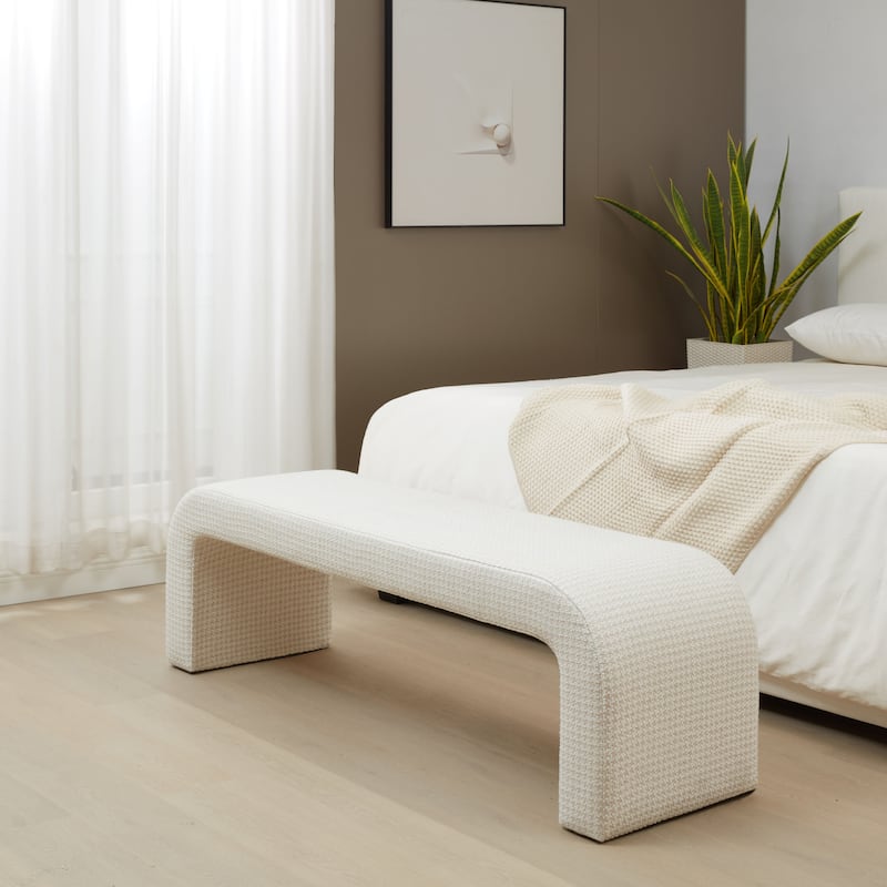 SAFAVIEH Couture Tuyet Curved Waterfall Upholstered Bench (Fully Assembled) - 62" Wx18" Dx19" H - 62"W x 18"D x 19"H