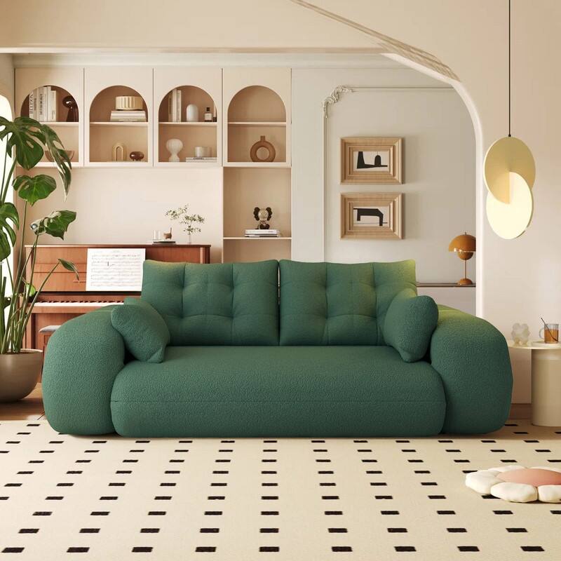 78.7" Multi-Functional Foldable Sofa Bed, 3-in-1 Teddy Fabric Foam Sleeper Couch for Relaxation and Seating - Green