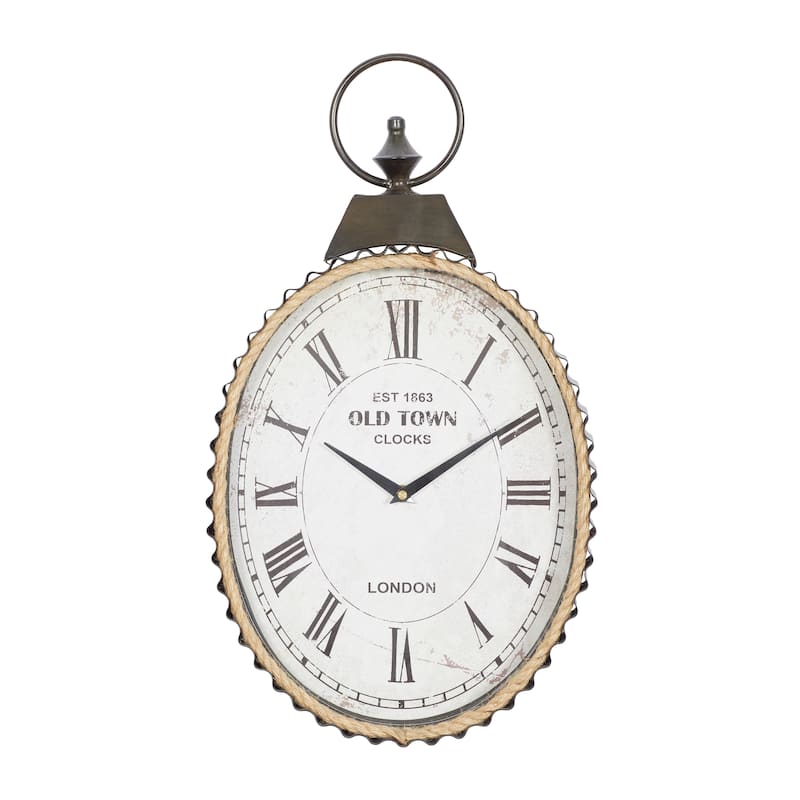 Black Metal Pocket Watch Style Decorative Wall Clock with Rope Accent