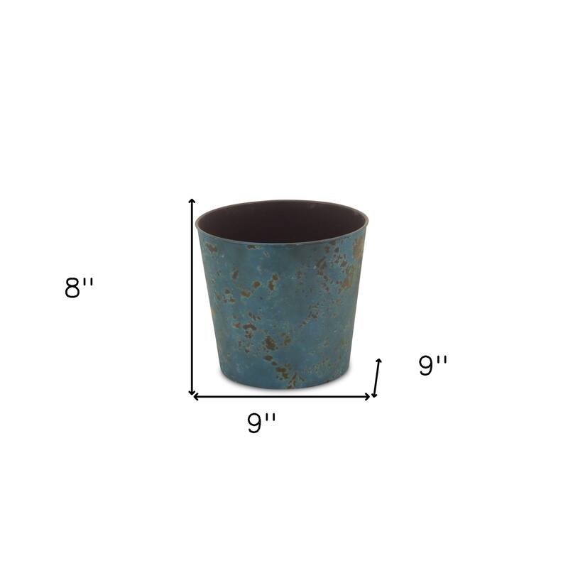 HomeRoots 9" Blue Recycled Plastic Indoor Outdoor Round Pot Planter