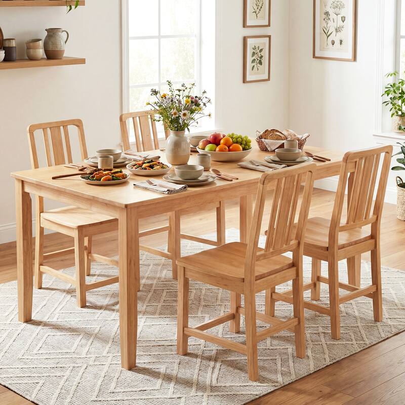 Gymax Dining Chairs Set of 4 Rubber Wood Dining Room Chairs w/