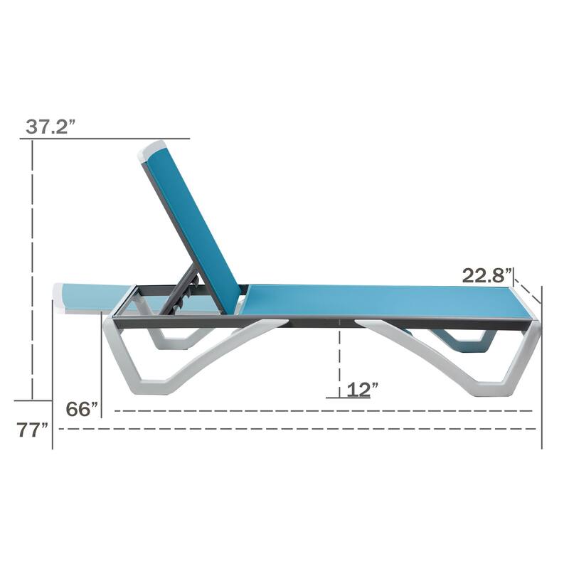 Kozyard Alan Full Flat Aluminum and Polypropylene Resin Legs Patio Reclining Adjustable Chaise Lounge