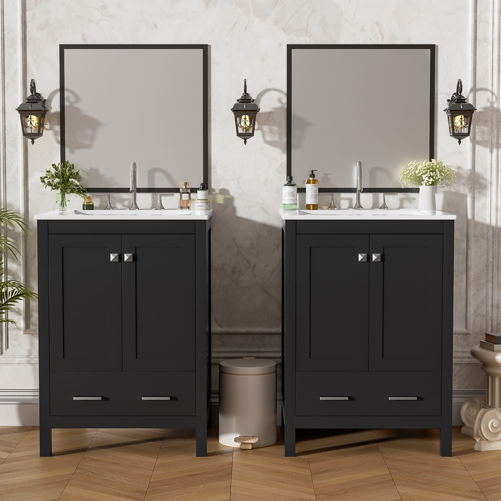 GDFStudio - Transitional Double Bathroom Vanity Set, Dual Undermount Sink, Soft-Close Doors & Double-Layer Door Shelf, Set of 2