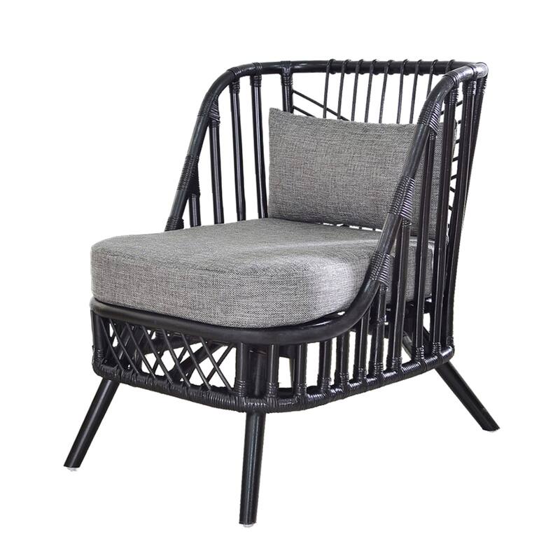 Cushioned Rattan Wooden Chair - 30.75" - Black and Gray