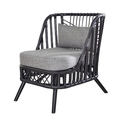 Cushioned Rattan Wooden Chair - 30.75" - Black and Gray