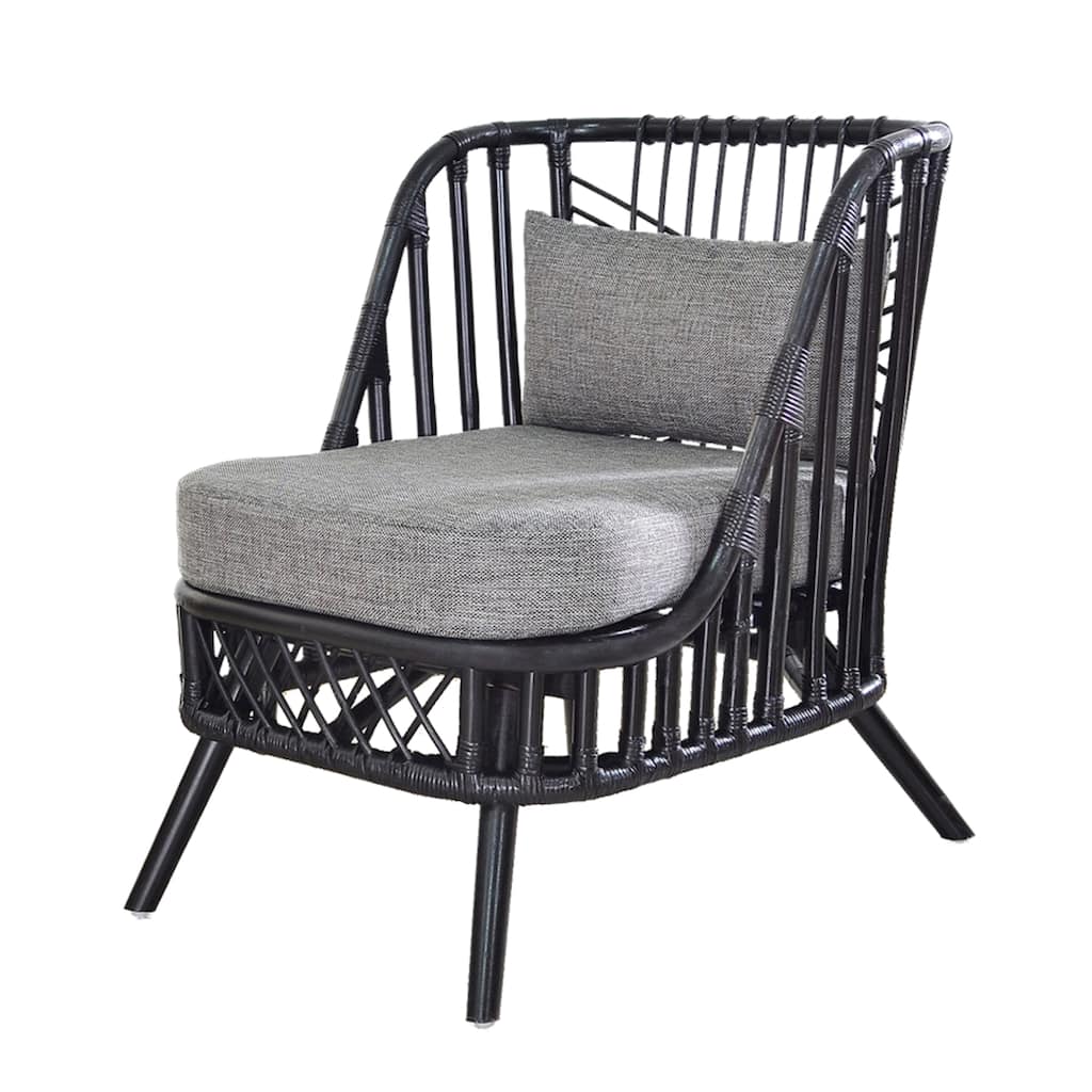 Cushioned Rattan Wooden Chair - 30.75" - Black and Gray