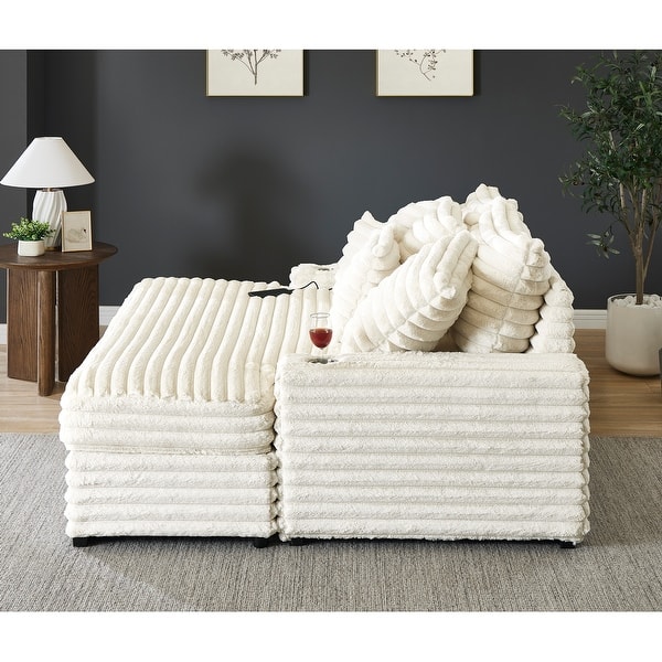 Roundhill Furniture Gaviella Plush Wide Wale Corduroy Oversized Multi-Functional Chaise Lounge