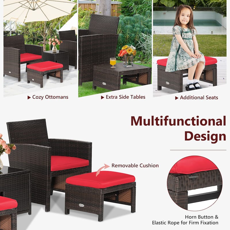 Costway 5PCS Patio Rattan Furniture Set Ottoman Cushioned W/Cover - See Details