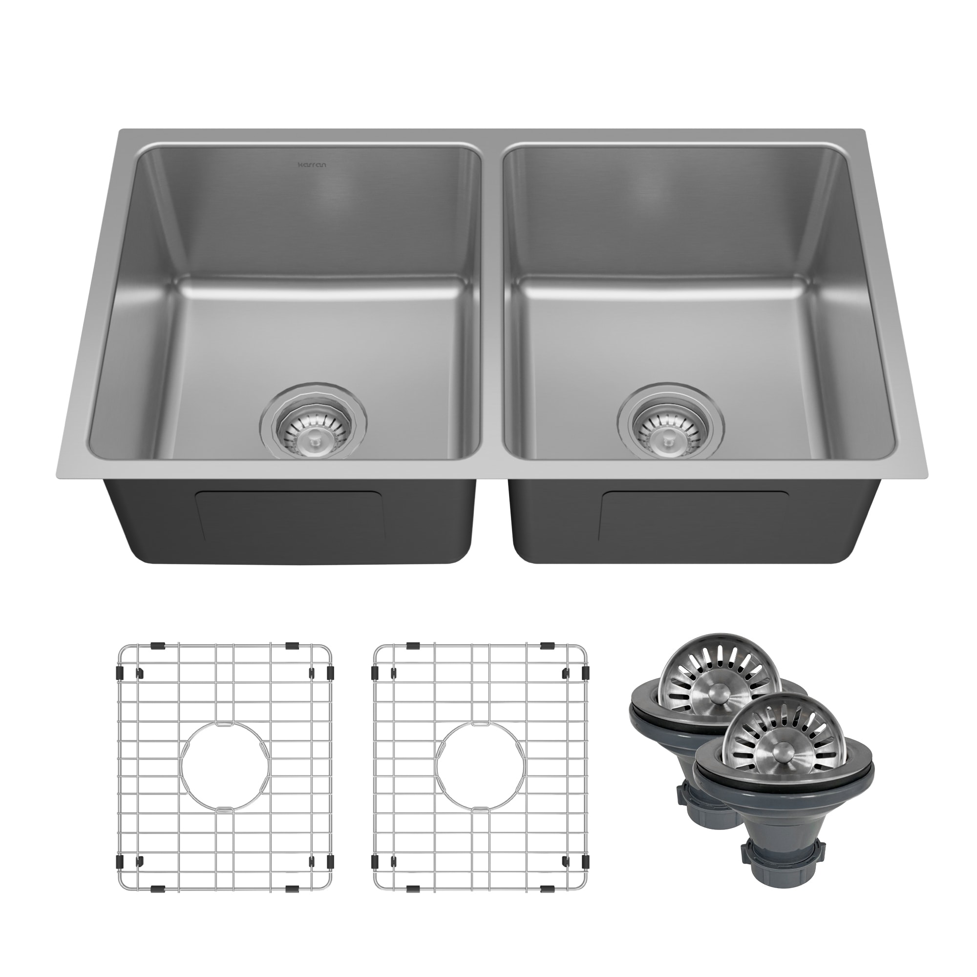 Karran Lansen 32" Undermount 18 Gauge Double Equal Bowl Stainless Steel Sink with Accessories - Stainless Steel