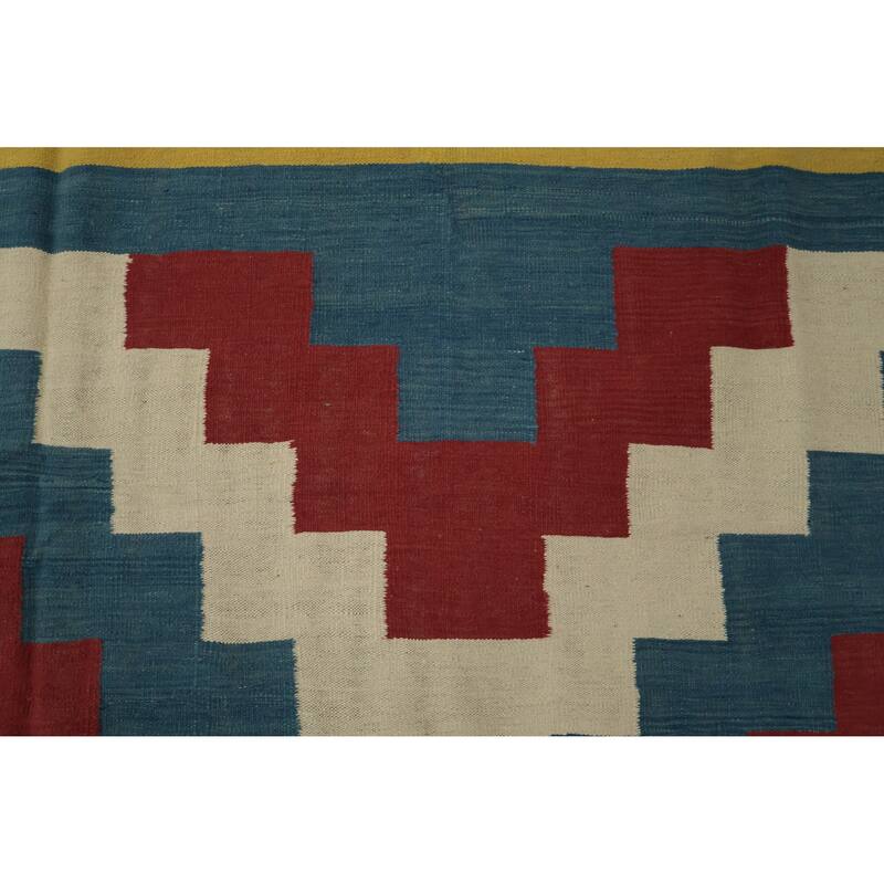 Hand Woven Oriental 100% Wool Carpet Southwestern Modern Navy Blue & Blues Kilim Area Rug - 11' 10'' X 8' 11''