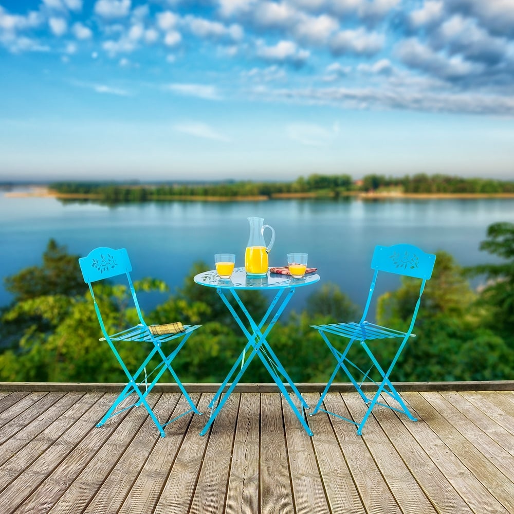 Alpine Corporation Indoor/Outdoor 3-Piece Bistro Set Folding Table and Chairs Patio Seating.