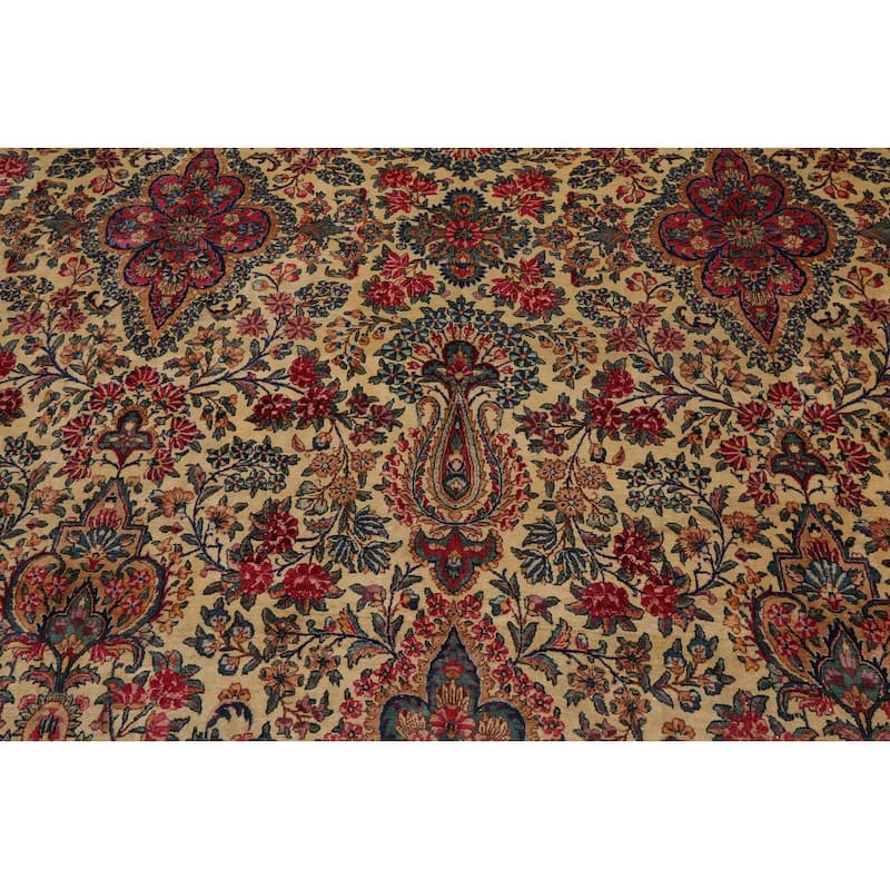 Hand Knotted Ivory,Blue Persian Wool Traditional Oriental Area Rug - 11' 10'' x 15' 10''