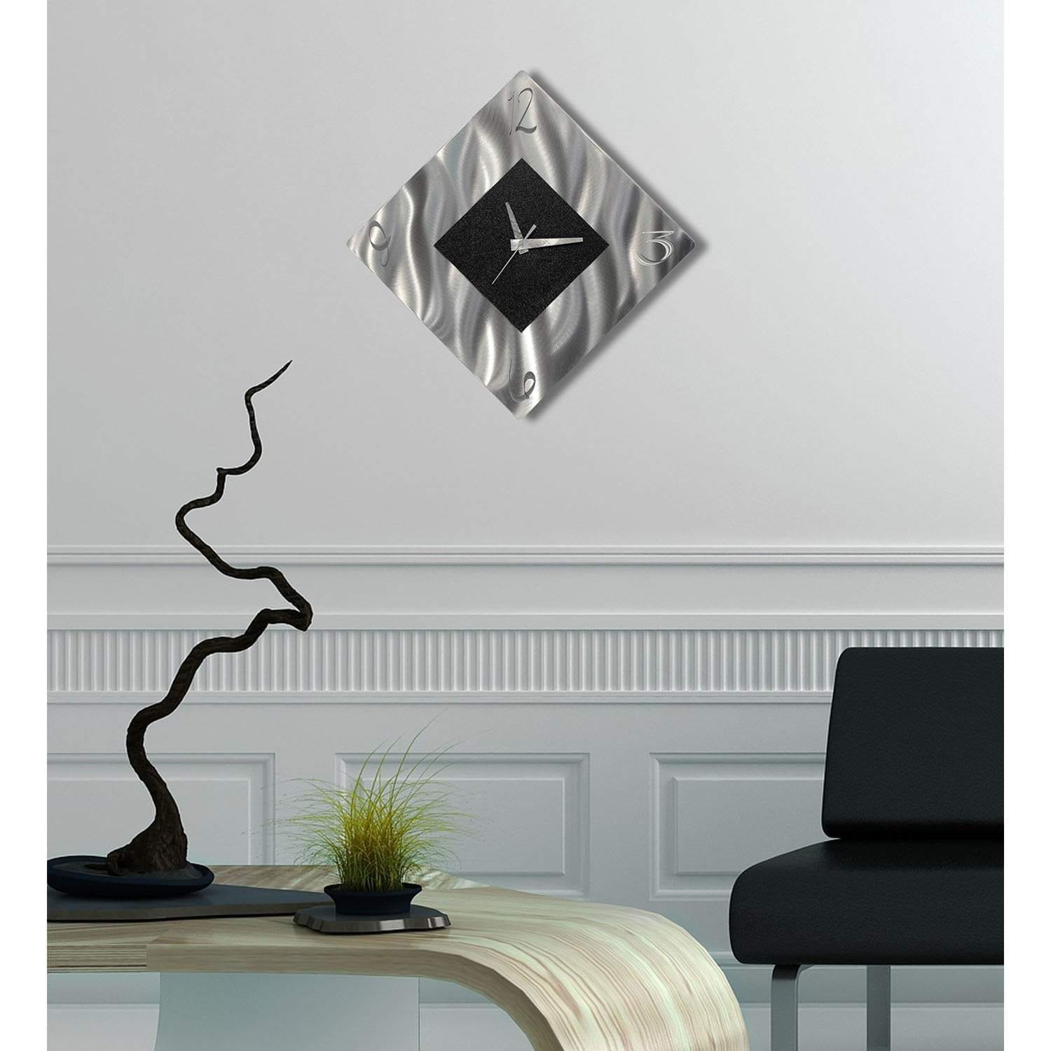 Statements2000 Modern Metal Wall Art Clock Abstract Black Silver Decor Jon Allen 