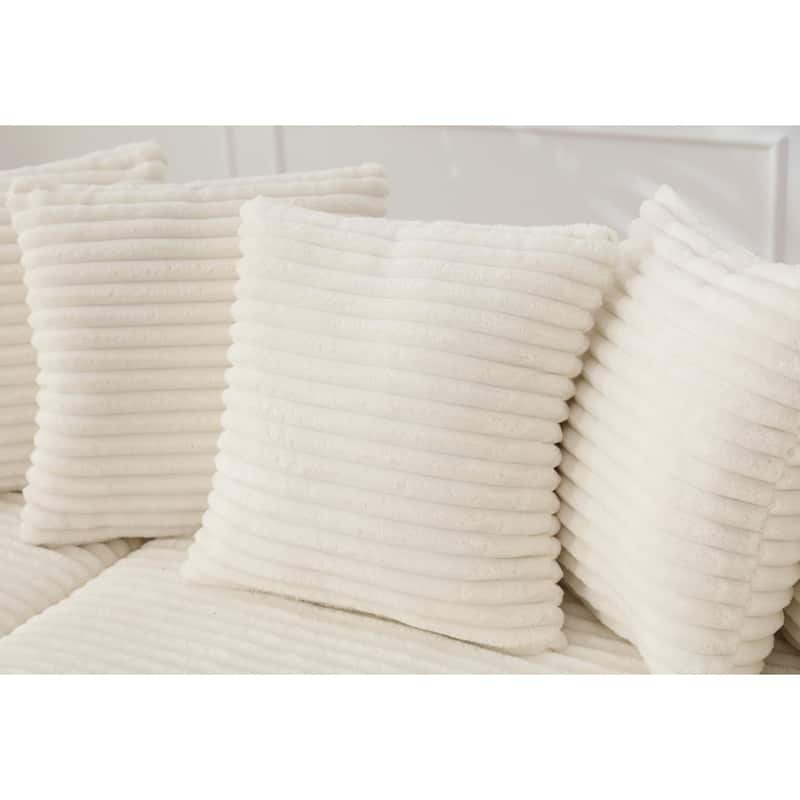 Oversized Two-Piece L Shaped Corduroy Sofa with Right Chaise Daybed and Eight Throw Pillows, Beige