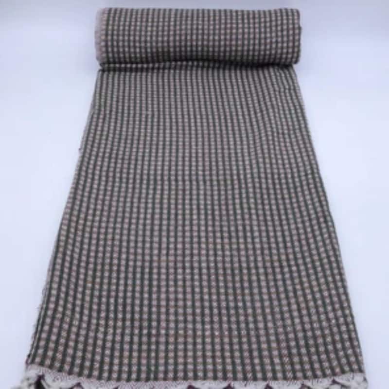 Fabdivine Handmade Check Lines Block-Printed Throw Blanket - Handwoven Cotton with Unique Fringe Knots 90x54