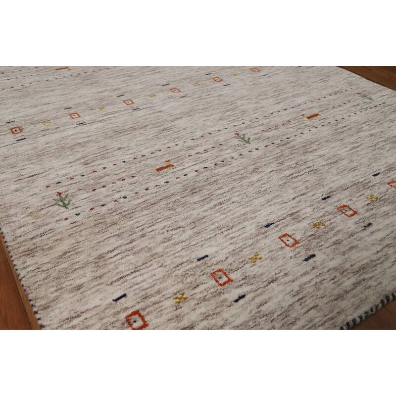 Hand Knotted Oriental 100% Wool Carpet Tribal Animal Pictorial Beige & Ivories Gabbeh Area Rug - 5' 9'' X 4' 0''