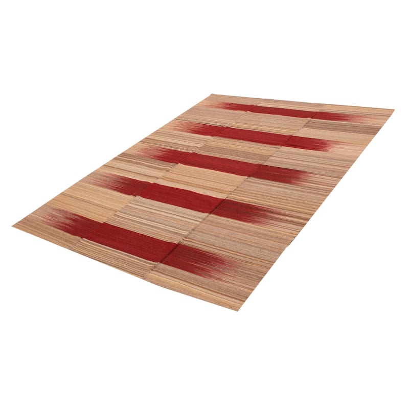 ECARPETGALLERY Flat-Weave Ankara FW Khaki Wool Kilim - 7'7 x 10'4