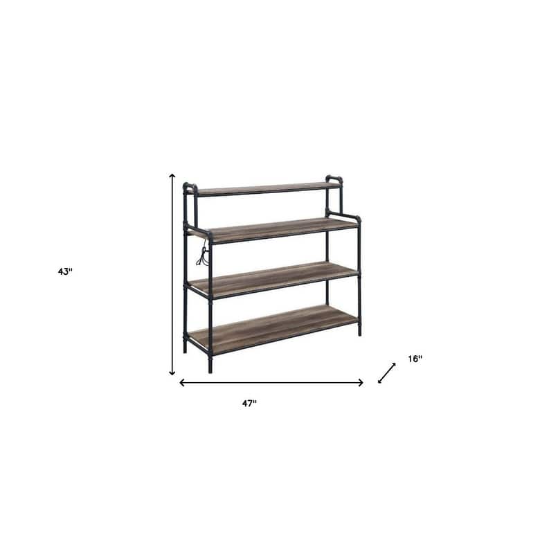 43" Brown and Black Metal Four Tier USB Bookcase