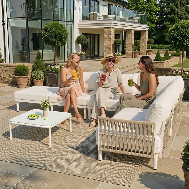 Outdoor Patio Aluminum PE Rattan Free Combination Sectional Sofa Conversation Seating Set