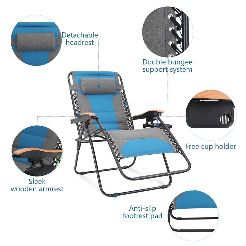 Padded Zero Gravity Chair 2 Pack Oversize Lounge Chair with Free Cup Holder