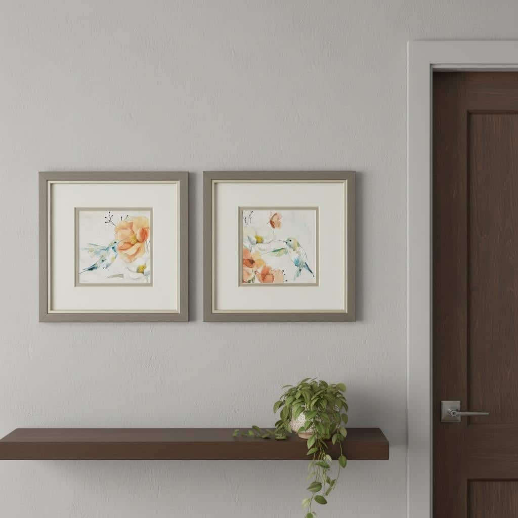 HomeRoots Set Of Two Floral Hummingbird Silver Framed Wall Art
