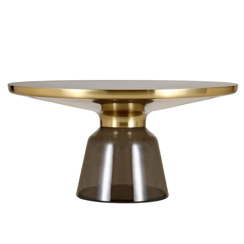30-Inch Round Coffee Table Glass/Stone Tabletop with Gold Iron Rim Frame Glass Pedestal Base
