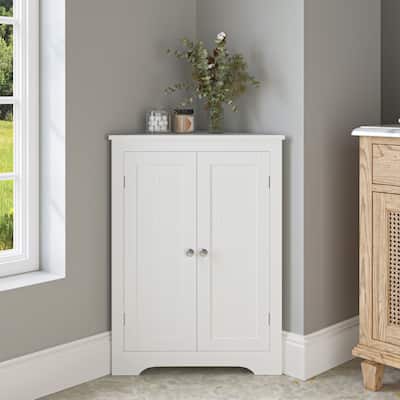 Floor Corner Cabinet with 2 Doors and Adjustable Shelves,Freestanding Narrow Cabinet Organizer,Corner Storage Cabinets