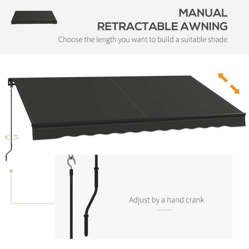 Polyester Aluminum Steel Manual Retractable Outdoor Awning - 141.75" W x 118" D