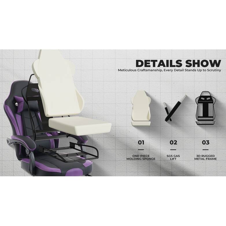 Leather Gaming Chair with Footrest, Massage Lumbar Support and 300lb Capacity