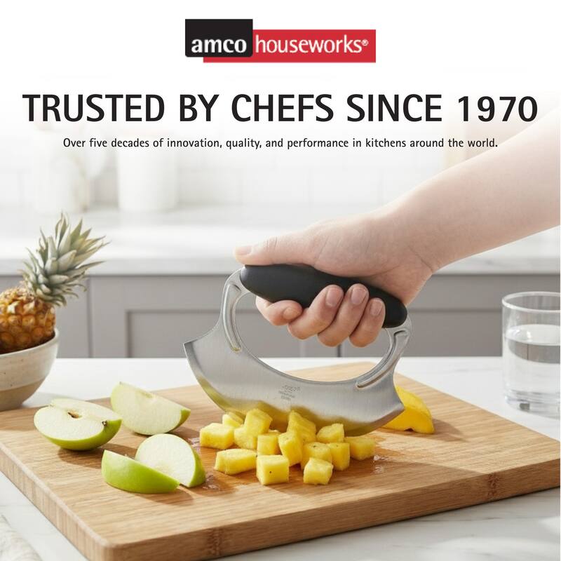 Amco Stainless Steel Handheld Mezzaluna Silicone Handle - 6.25" x 4.75" x 1.5"