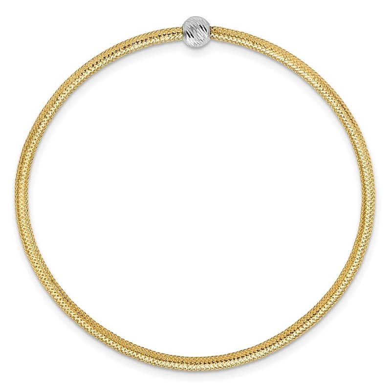 Curata 14k Two tone Gold 7" 2.25mm Textured Bead Mesh Stretch Bracelet