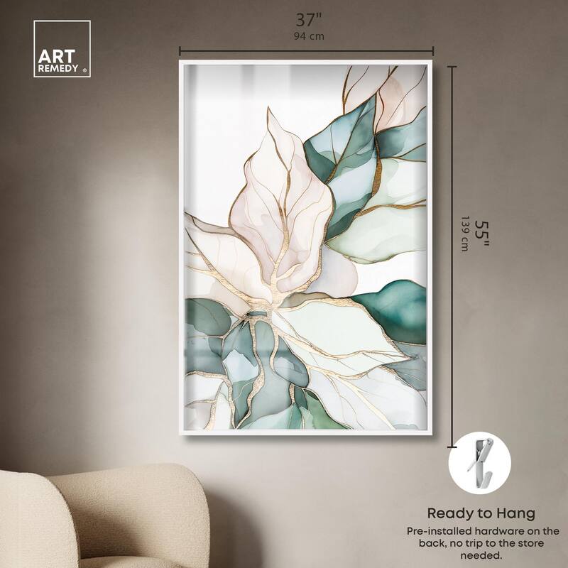 Pastel Leaves with Gold II Shadowbox by Art Remedy