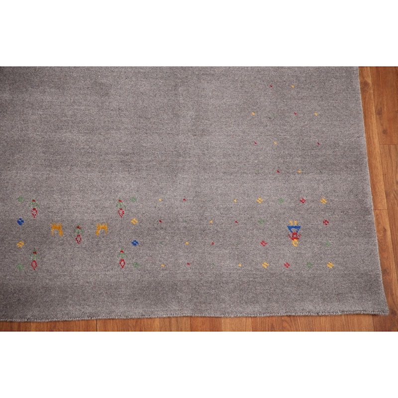 Silver Gray Gabbeh Oriental Area Rug Handmade Wool Carpet - 7'10" x 9'11"